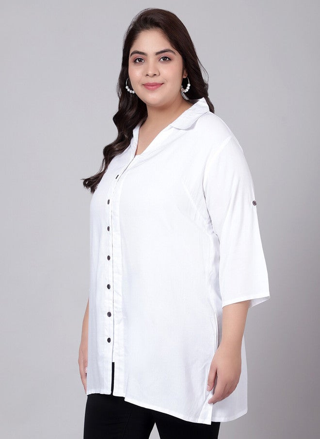 Indietoga Plus Size Classic Spread Collar Longline Casual Shirt - Image 4